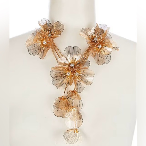 Natasha NWT Stunning Gold Tone Floral Filigree Crystal Statement Necklace (J094) - Picture 5 of 9